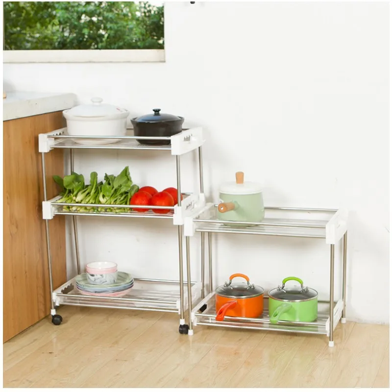 Многофункциональный стеллаж для хранения на колесиках из нержавеющей стали