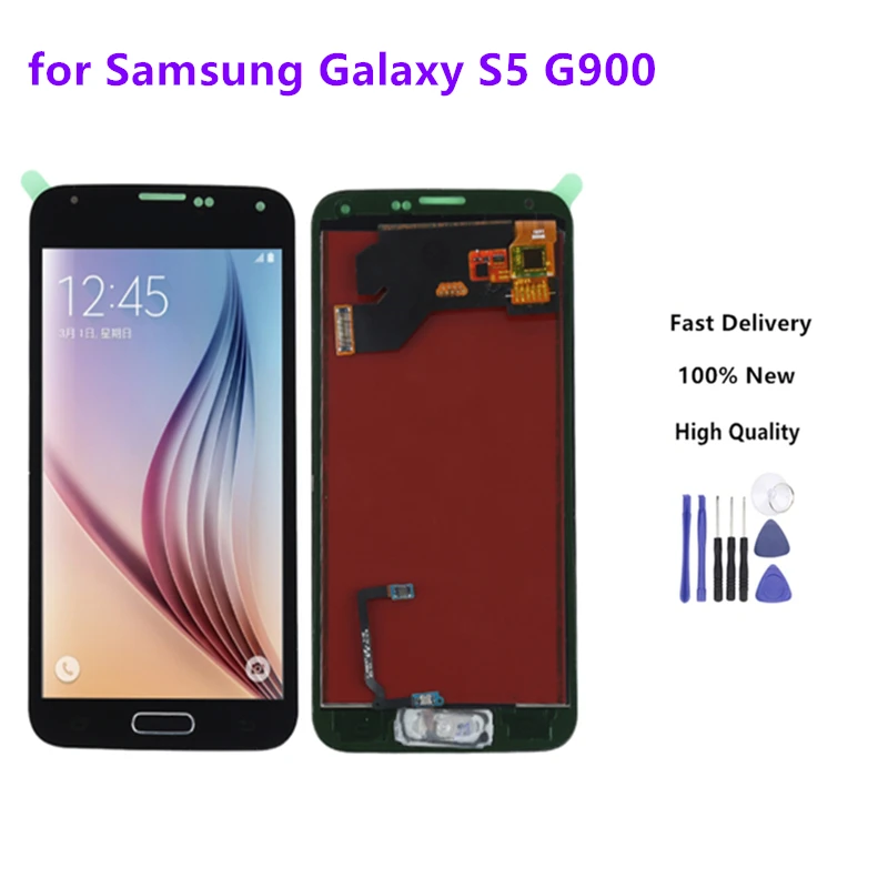 Для SAMSUNG Galaxy S5 LCD G900F G900M G900A G900T дисплей сенсорный экран дигитайзер Кнопка Домой для