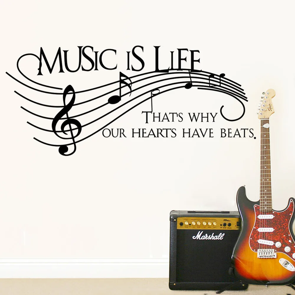 

Characters "MUSIC" Note Wall Sticker Living Room Removable wall stickers home decor decoracion PVC Black 57*129CM