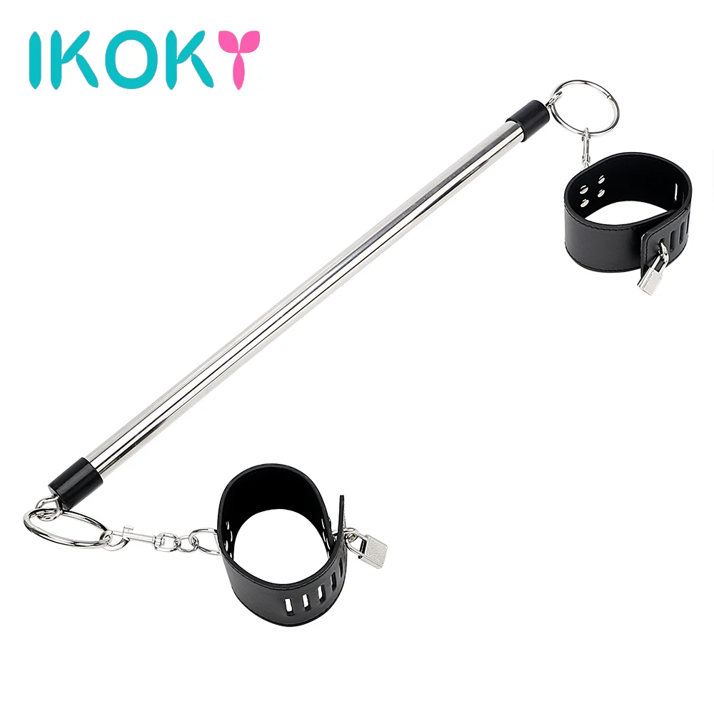 

IKOKY Stainless Steel Spreader Bar Leather Wrist Ankle Cuffs Restraint Bondage With Lock & Keys For Women Couples