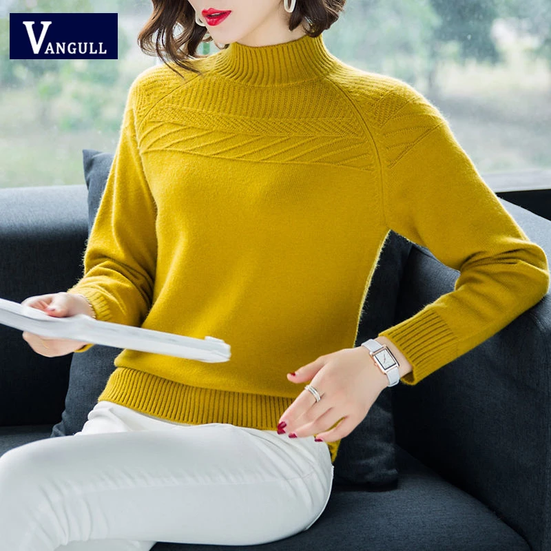 Свитер Женский вязаный с невысоким воротником длинным рукавом | Женская одежда