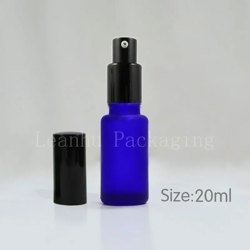 Import frosted blue glass bottles wholesale 20ml pump bottle lotion cosmetics wholesale factory outlets, personal care