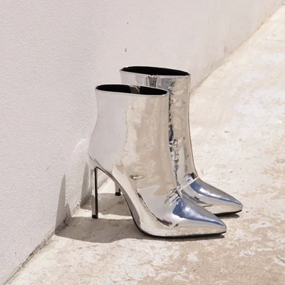 Silver ankleboot Серебристые ботильоны из лакированной кожи; ботинки на высоком каблуке 10,5 см; женская зимняя обувь; женские ботинки с острым носком; сезон весна-осень - Цвет: Silver ankleboot