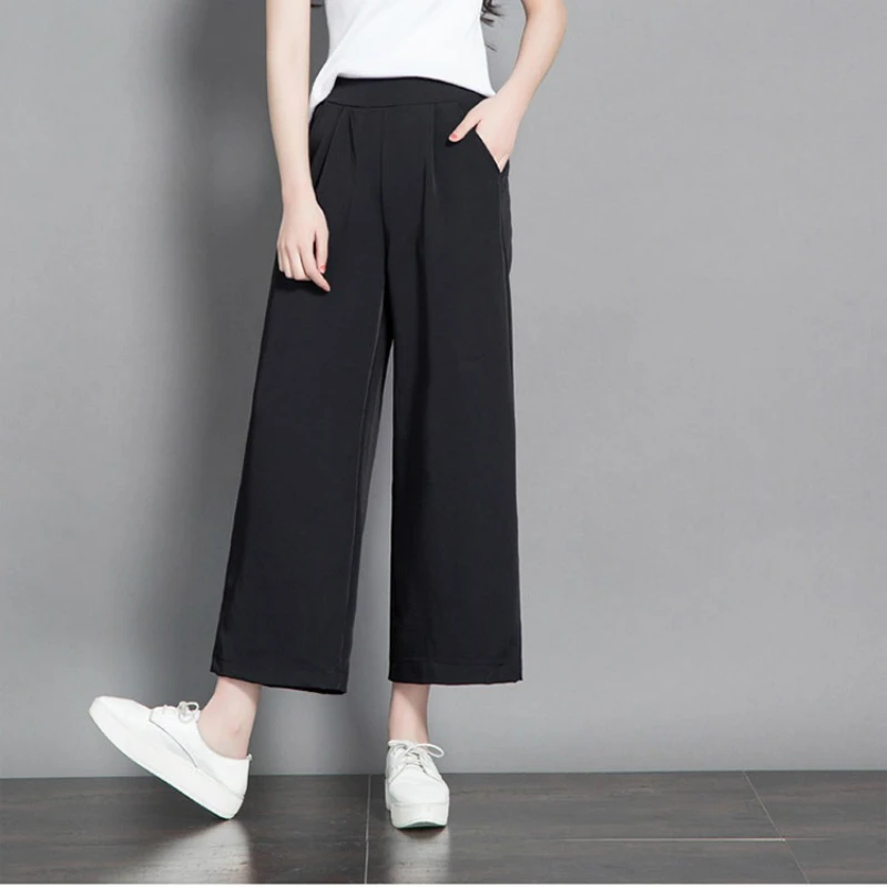 Лидер продаж сезон лето весна Модные женские черные широкие брюки простые