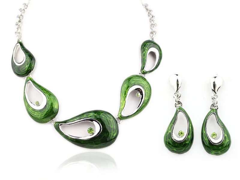 Классический высококачественный ювелирный набор в виде листьев и эмали ожерелья