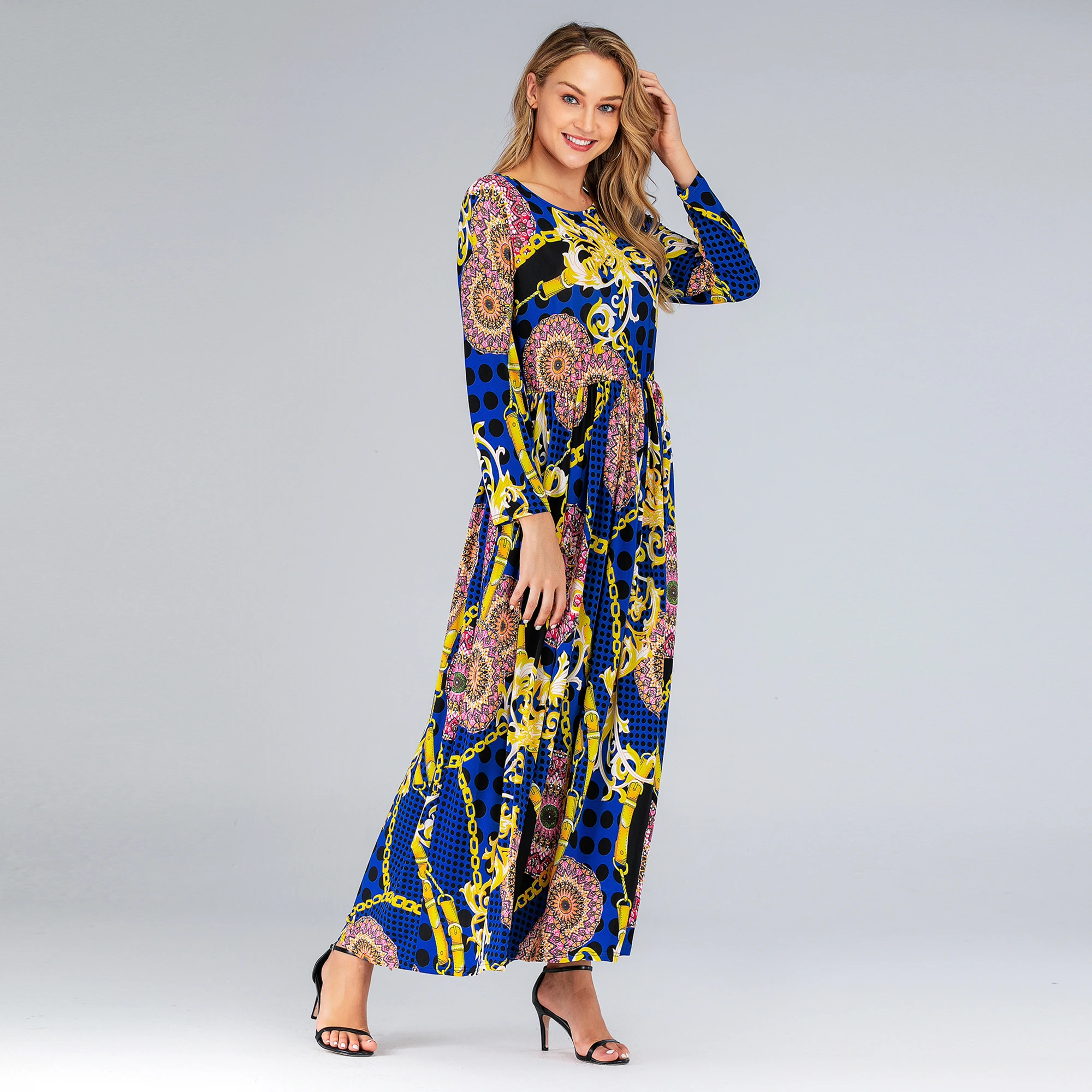 Женское Повседневное платье в полоску размера плюс черное с длинным рукавом и