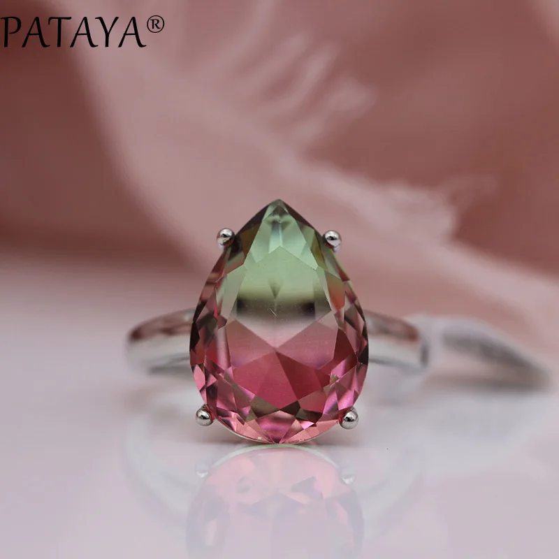 Женские серьги кольца PATAYA длинные турмалиновые с каплями воды белого золота