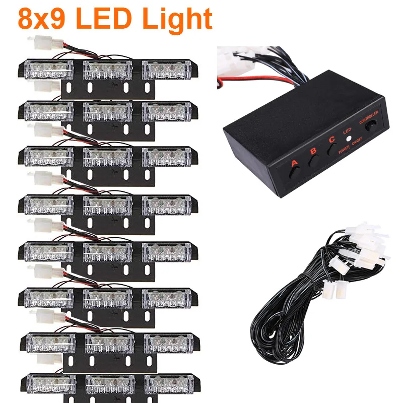 8x9 LED Light Светодиодный аварийный светильник на переднюю решетку автомобиля, палубный стробоскопический светильник s, дневной ходовой светильник s, полицейский Предупреждение ющий мигающий сигнальный светильник 12 В - Цвет: 8x9 LED Light