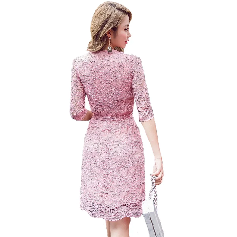 Новый 2017 Половина рукава Для женщин новый Демисезонный Кружево Разделение вилка