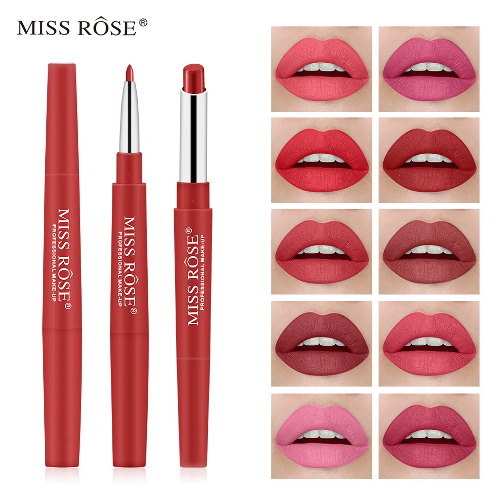 Матовый карандаш для губ, ручка MISS ROSE 1 шт., двухсторонний стойкий Водостойкий карандаш для губ 10 цветов 0625#30