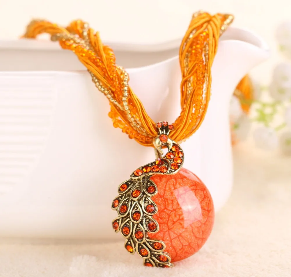 Женское колье-чокер с павлиньим кулоном Массивное длиной до ключицы 15 цветов 2017 |