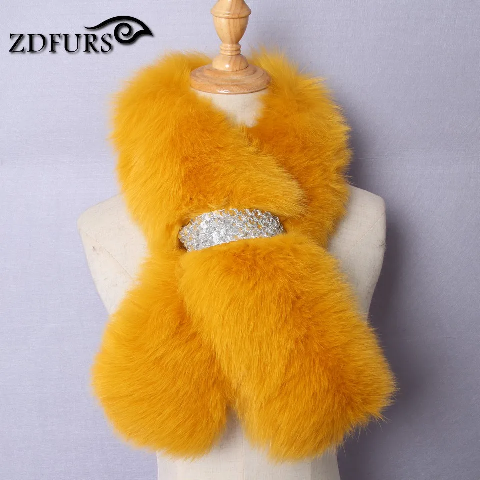 ZDFURS* Зимний натуральный Лисий мех шаль модный воротник длинный меховой шарф женский лисий мех кольцо украшение пальто меховой воротник - Цвет: orange