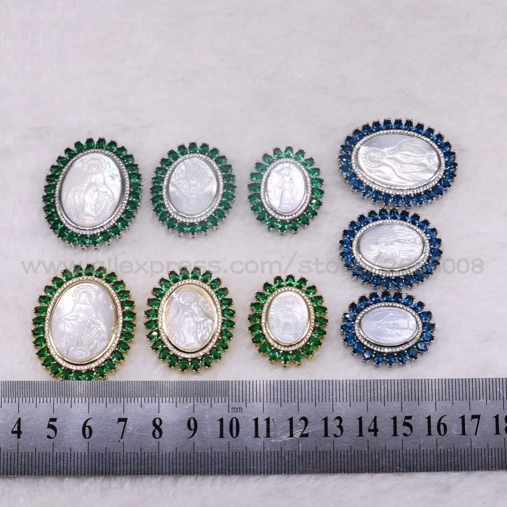 

Wholesale 5 Pcs shell charms with Micro pave Cubic zircon Mixed color pendant round letter necklace pendant Gift for her 3194