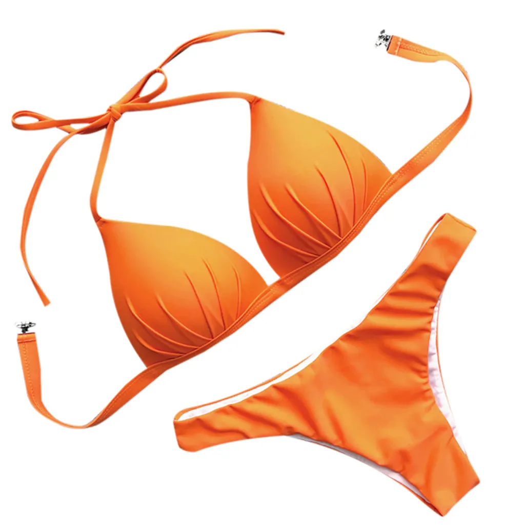 Orange Женское бикини, сексуальное, с подкладкой, Пляжное, пуш-ап, одежда для плавания, бикини-бандаж, купальный костюм, вечерние, Feminino,, защита от солнца, размера плюс, 19Jun21 - Цвет: Orange