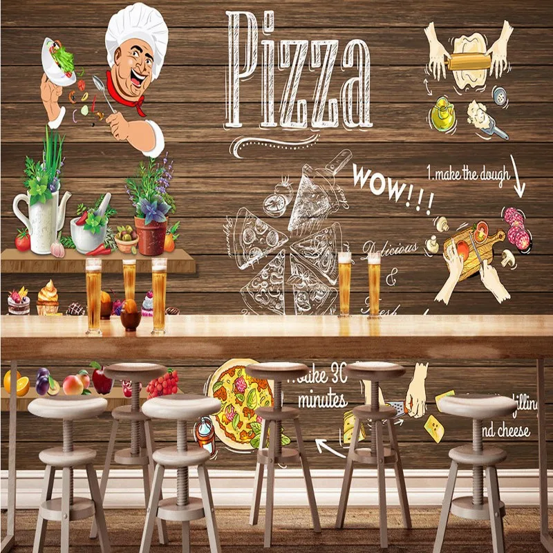 Пользовательские фото обои высокой четкости ретро ручная роспись пиццы ресторан