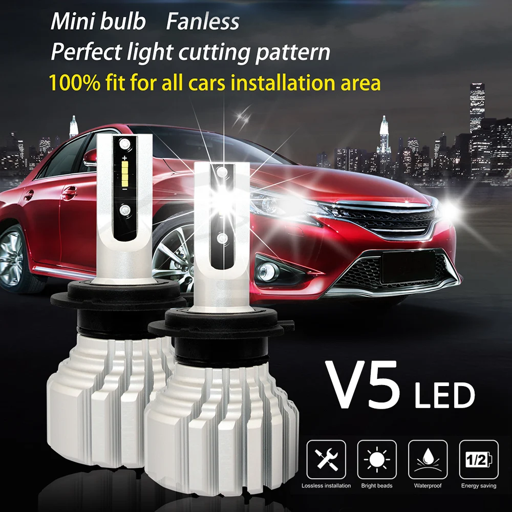 2 предмета V5S светодиодный лампы 9004 9005 9006 9007 светодиодный лампы 50 Вт 5000LM светодиодный фары комплект авто фар дальнего света лампы 6000K