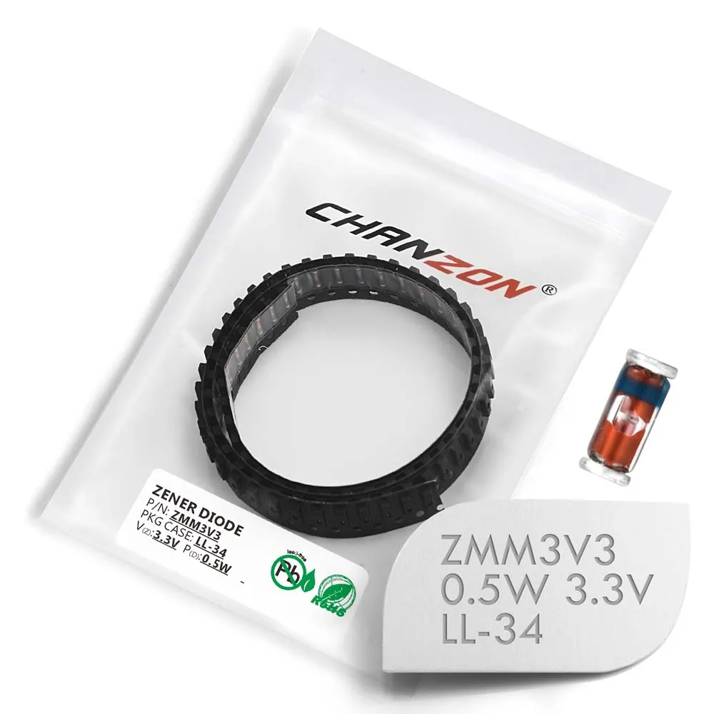 (100 шт.) SMD Диод Зенера 0 5 Вт 3 В ZMM3V3 LL 34 (SOD 80 MiniMELF / 1206) Вольт ZMM 3V3|Диоды| |