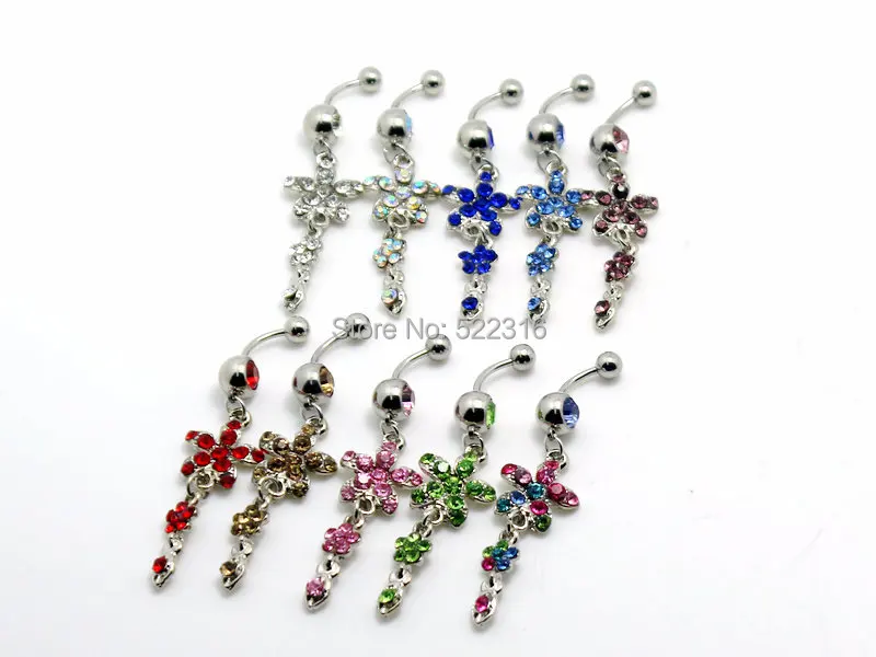 10 шт./лот смешанные цвета украшения для пирсинга пупка с цветком Висячие присинг