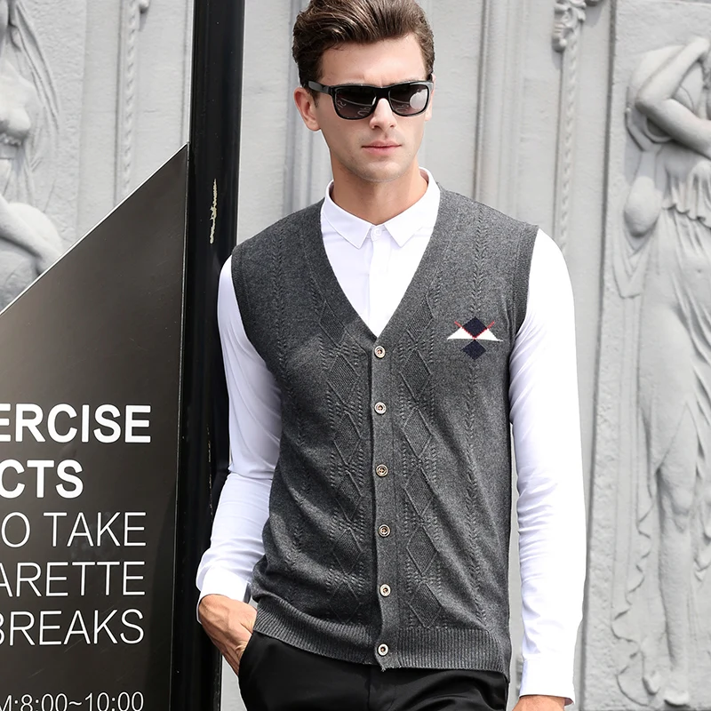 Новый дизайн мужские осень кашемировый свитер жилет Мода плед без рукавов