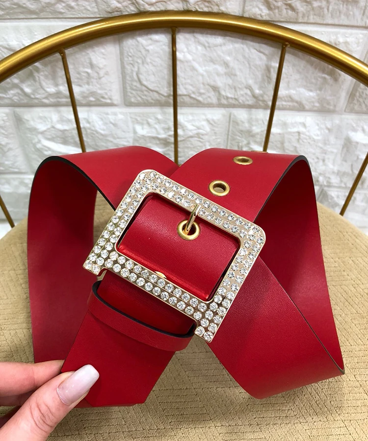 Подлинная коровья кожа кожаный ремень для платья Bling Пряжка с бриллиантами 5,0 см широкий пояс женский модный пояс с буквенным принтом Jc3026