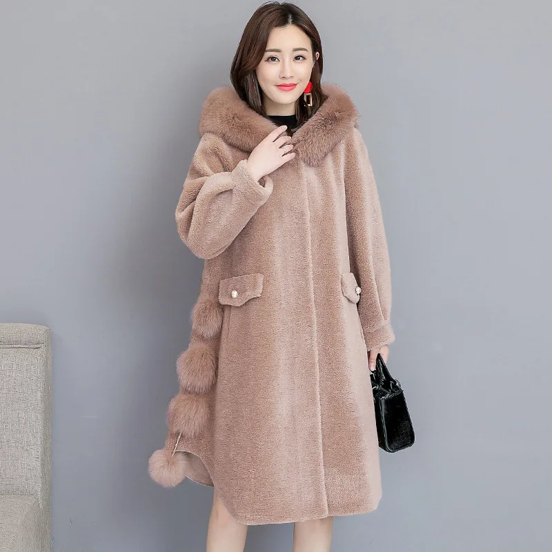 LXUNYI Elegant Faux Fur Long Coats Women Thick Winter Jacket Casual Wide Waist Single Breasted Long Sleeve Faux Fur Coat Female