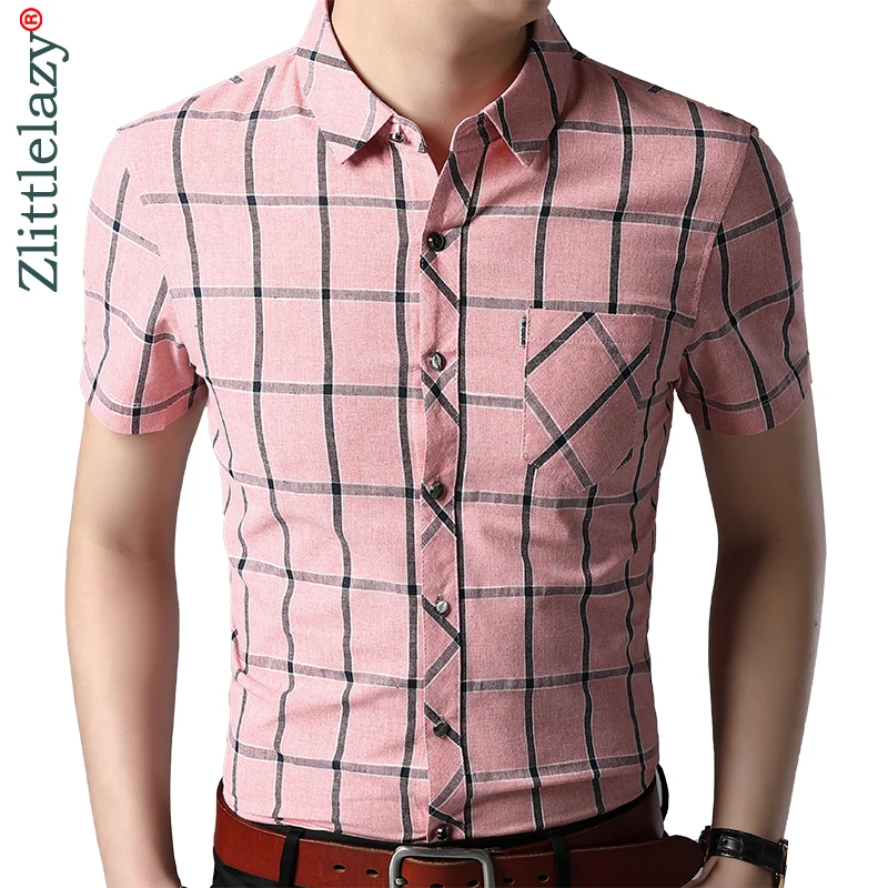2020 брендовая Повседневная летняя Клетчатая приталенная Мужская рубашка с
