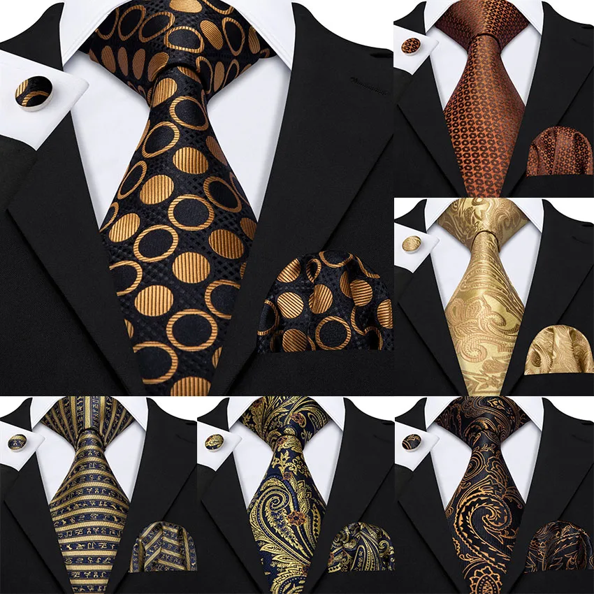 Gold Herren Krawatten 100% Seide Jacquard Woven 7 Farben Solide Krawatten Für Männer Hochzeit Business Party Barry.Wang 8,5 cm Hals Binden Set GS-07