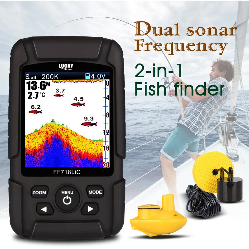 Беспроводной Fishfinder Lucky ff718licd 2.8 &quotЦвет ЖК Портативный Рыболокаторы 200 кГц/83 кГц