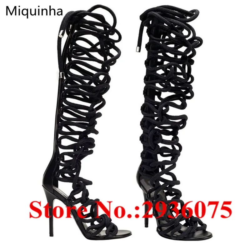 Лето Плетеный Канат Кроссовер Ремешками Гладиатор Сандалии Peep Toe Смешанный Цвет