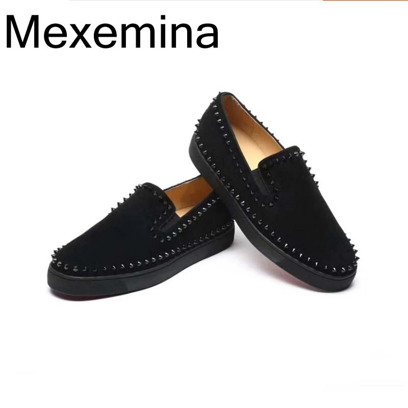 Дизайнерская мужская обувь черного цвета с заклепками Роскошные брендовые