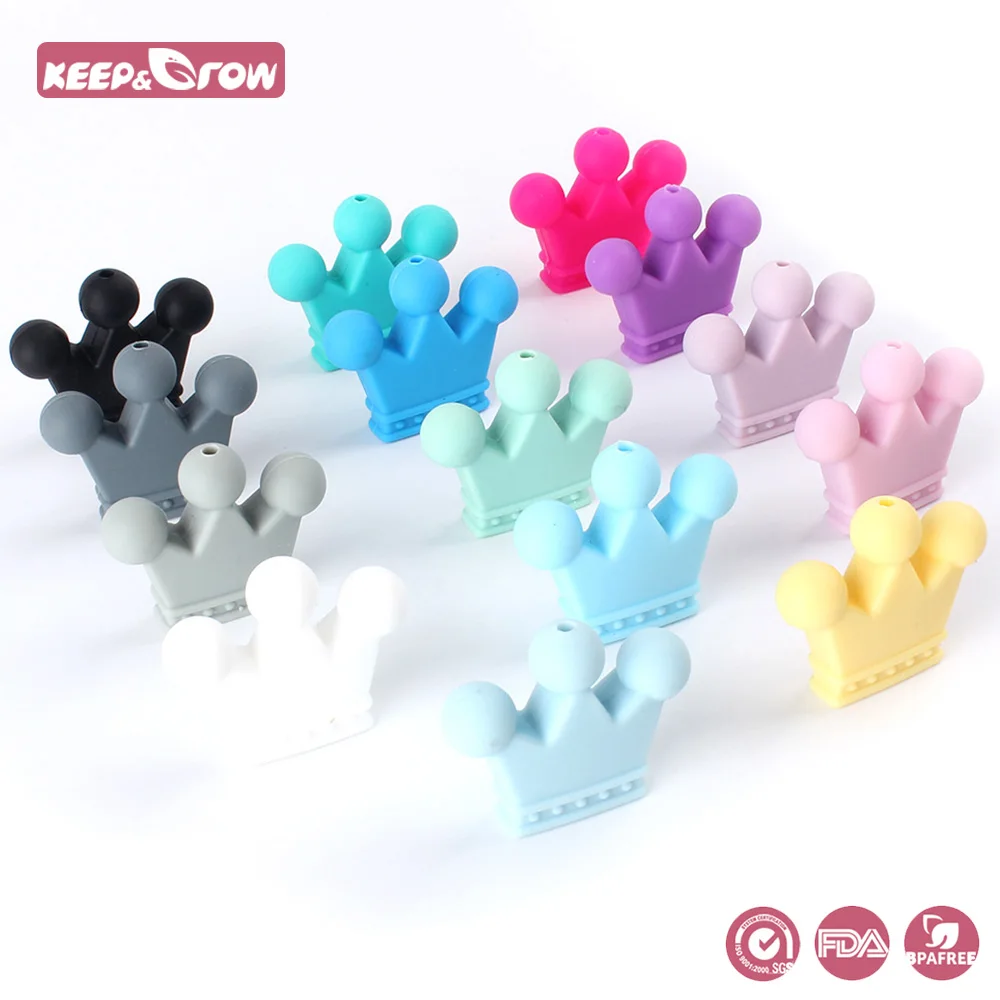 Keep&Grow 10pcs Crown Silicone Beads Baby Teething Toys Food Grade Silicone DIY Pacifier Chain Pendant Accessories Baby teethers