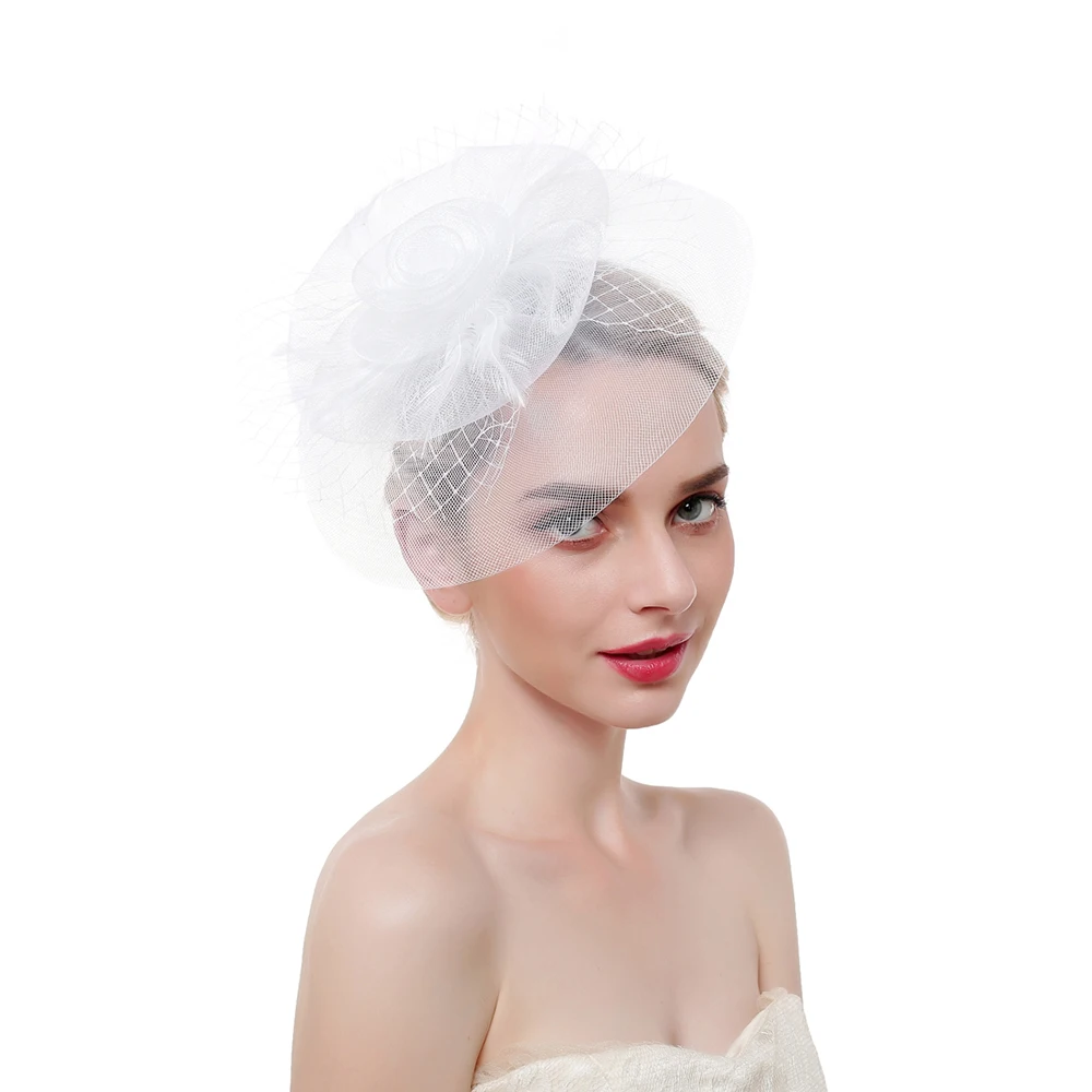 

Womens Retro Hats Fascinator Feather Gauze Mesh Net Hair Clip Headwear for Cocktail Wedding Party Church Headpiece Accessories
