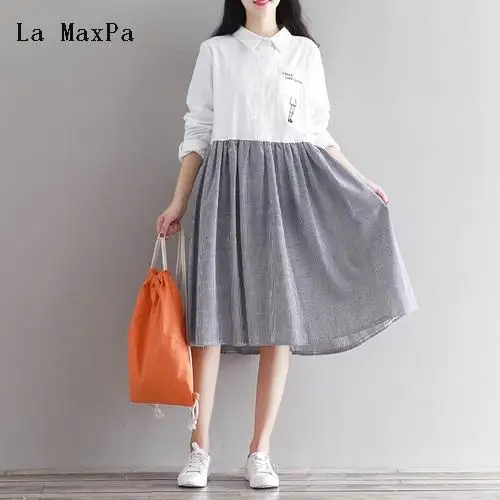 La MaxPa Mori Girl/весенне осеннее платье рубашка с вышивкой и отложным воротником