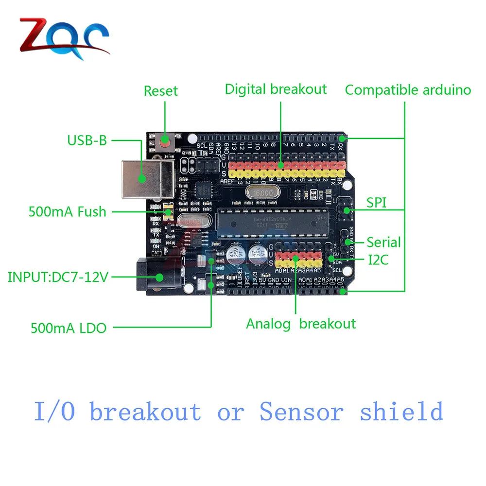 Для Arduino совместимый UNO R3 плюс датчик ввода/вывода щит Atmega328P Atmega16U2 расширение многофункциональная макетная плата один