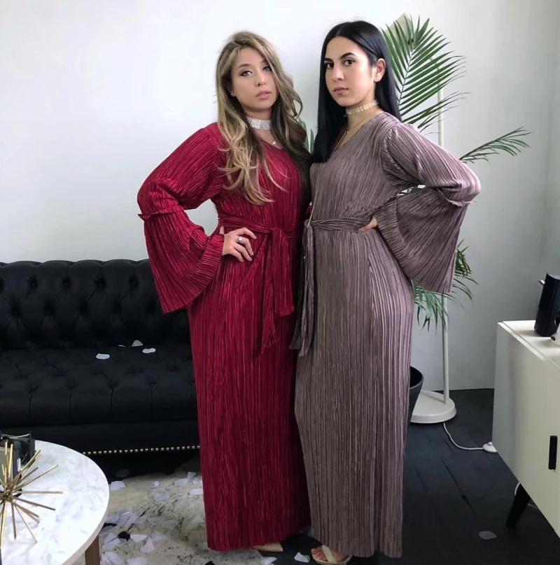Women's Muslim Hijab Pleated Dress Arab Women Loose Sashes Folding Abayas Arabic Dubai Turkish Kaftan Female Clothing | Тематическая