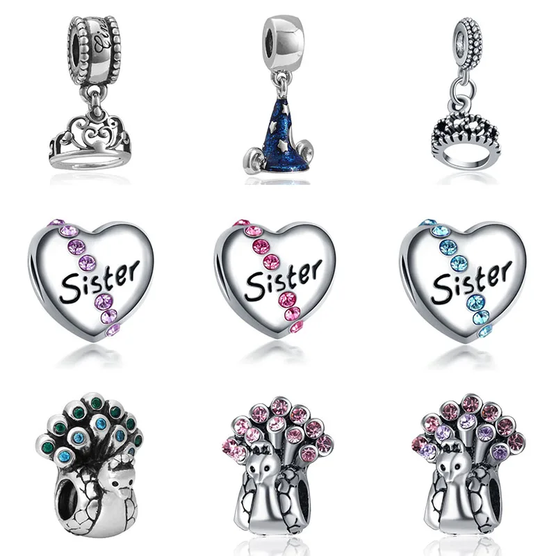 Fit charms plata de ley 925 браслет Ювелирная бижутерия с кристаллом Шарм горка Pendantss Морская звезда бусины в античном стиле DGB458