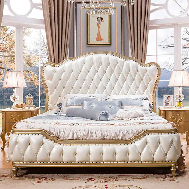 Современная Европейская кровать из твердой древесины 2 человека модная резная