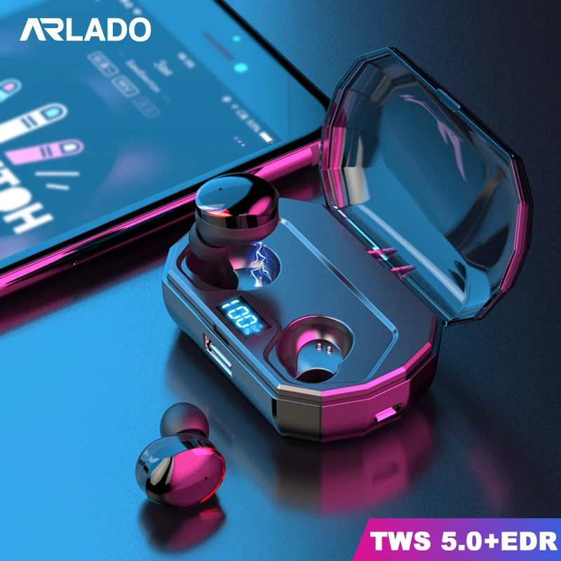 TWS беспроводные Bluetooth V5.0 наушники сенсорные гарнитуры IPX6 водонепроницаемые спортивные наушники с 2000 мАч ЖК-дисплей зарядный чехол