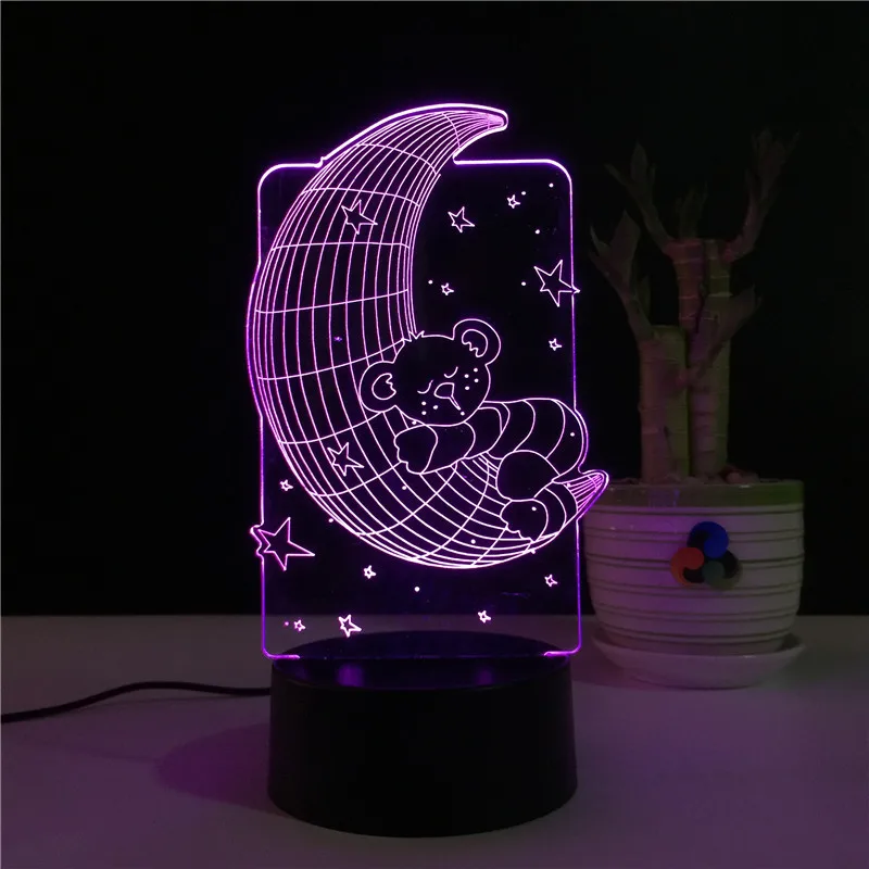 2019 последняя медведь на Луне 3D USB Спальня прикроватная лампа стерео видения 7