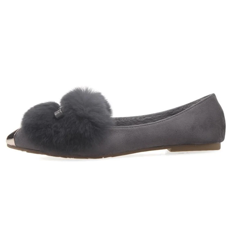 

feiyitu New 2018 Winter Shoes Women Pointed toe Flats Elegant Fur Shoes Fashion Women's Flats Ladies Brand Footwear Plus Size 42