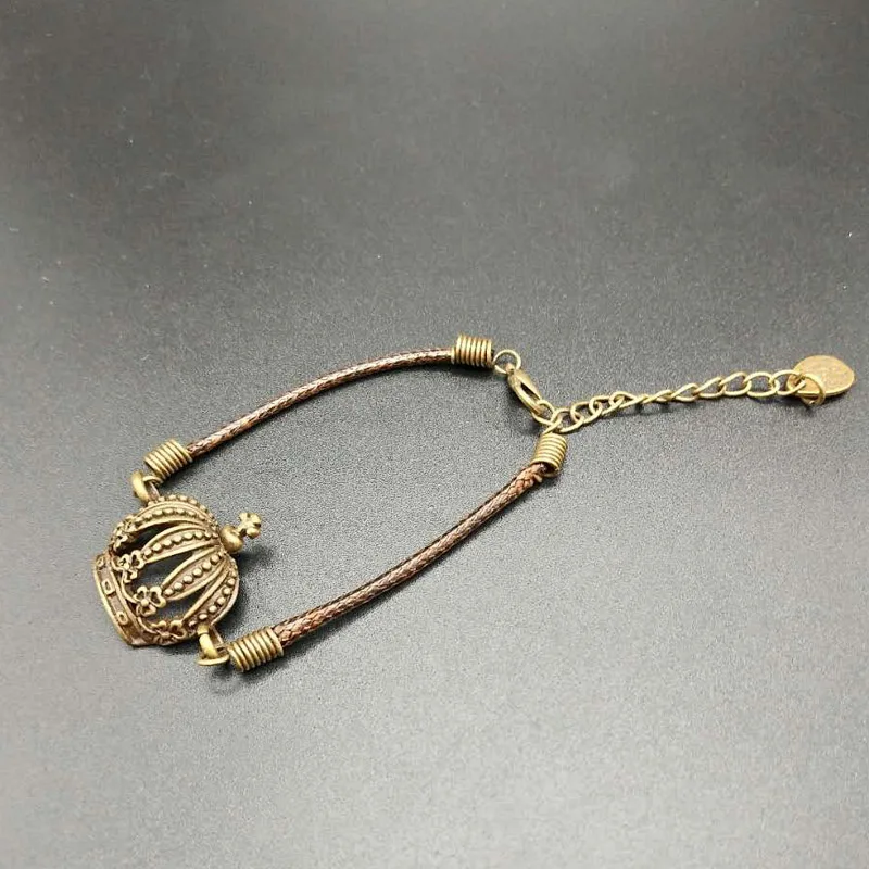 Creative Ladies Vintage Charm Bracelets Simple Design Hollow Crown Wax Rope Chain High Quality Jewelry Accessories | Украшения и