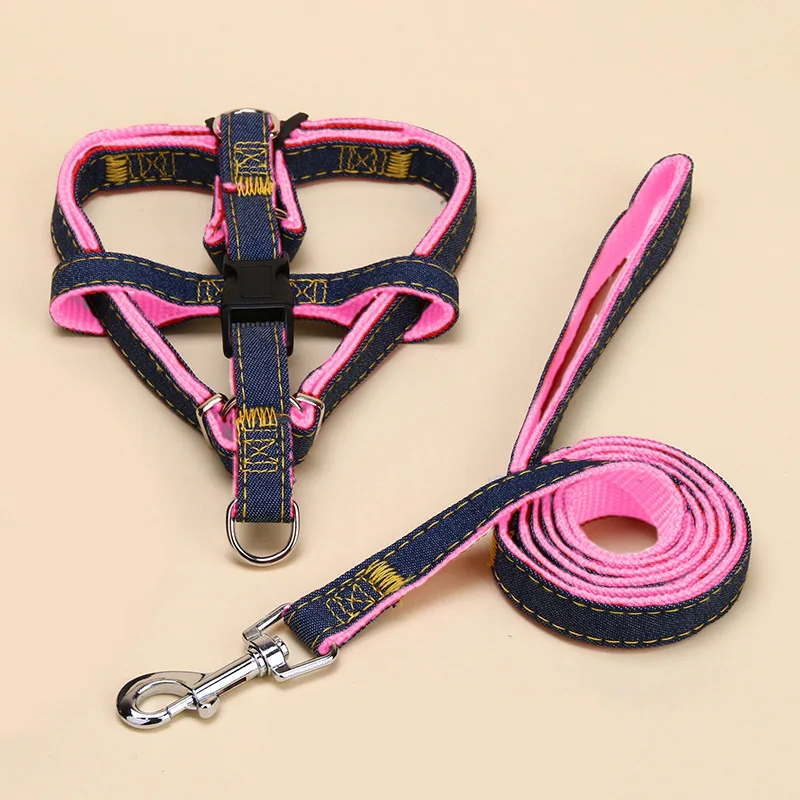 Pink Harness Leash Собачий ошейник нейлоновый ковбойский жилет для собак прочный нейлоновый поводок для собак набор веревок ошейник для щенков и поводок набор Тренировочный Набор для бега - Цвет: Pink Harness Leash