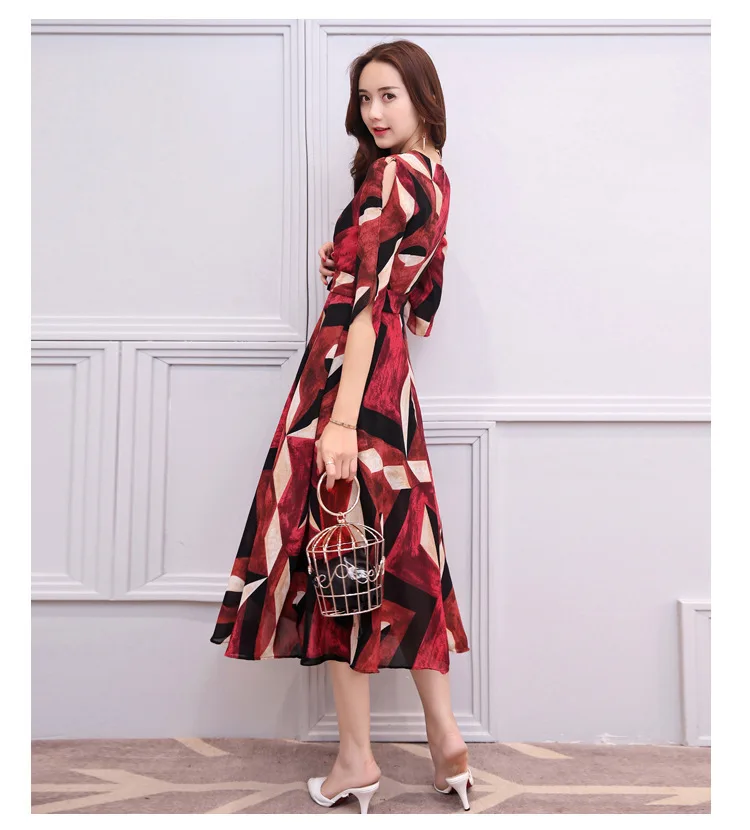 Женское шифоновое длинное платье с принтом на шее открытой спиной 2017 макси