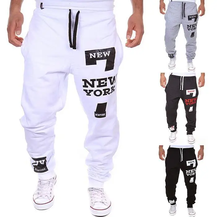 Men Breathable Casual Letter Print Pocket Drawstring Natural Waist Long Cotton Pants Sports Fitness Training pants
