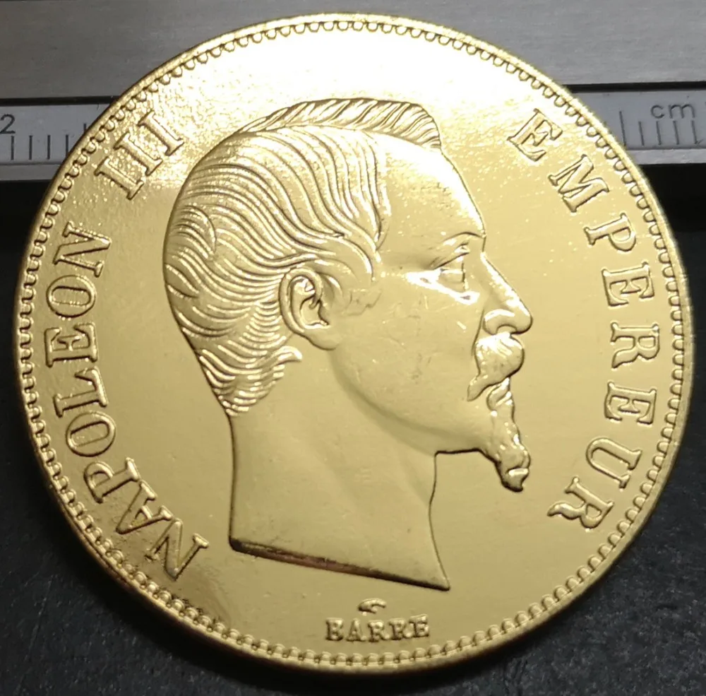 1858 Франция 100 франков монета с позолотой Наполеона III|Безвалютные монеты| |
