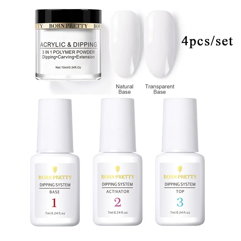 Set 2 BORN PRETTY, 3 в 1, погружающаяся пудра для ногтей, французский блеск для ногтей, набор пудры для ногтей, базовый топ, активатор, набор для украшения ногтей - Цвет: Set 2