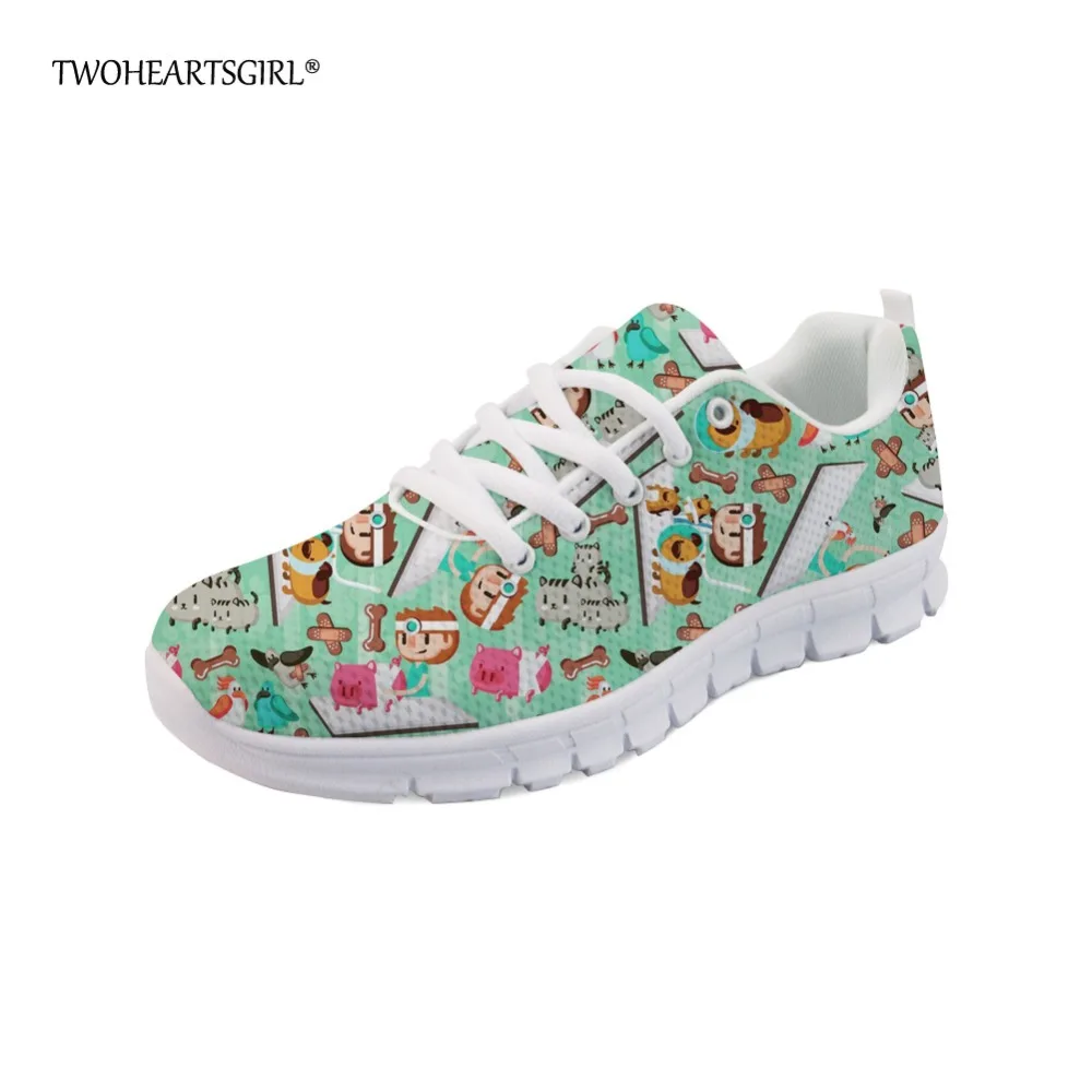 

Twoheartsgirl Cute Cartoon Busy Vet Sneakers for Women Leisure Teen Girls Mesh Flats Breathable Lace Up Ladies Casual Shoes
