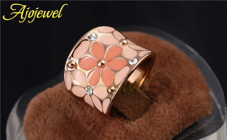Ajojewel CZ розовый эмалированный цветок большой браслет кольца для женщин шарф