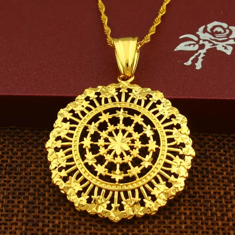 Эфиопский круглый кулон ожерелье для мужчин и женщин Золотой Цвет изысканные
