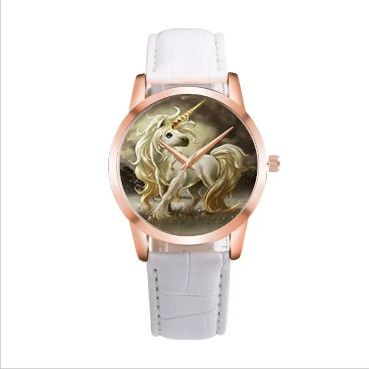 Женские часы белый розовый кварц Единорог цветок Horloges Vrouwen женские Розовое